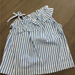 Crewcuts Blue and White Striped Ruffle Blouse